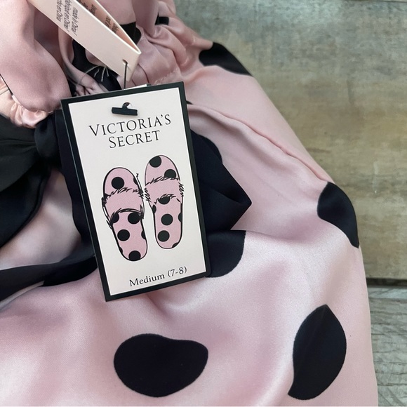 Victoria's Secret Signature Satin Slippers Polka Dot with Faux Fur - Picture 5 of 11